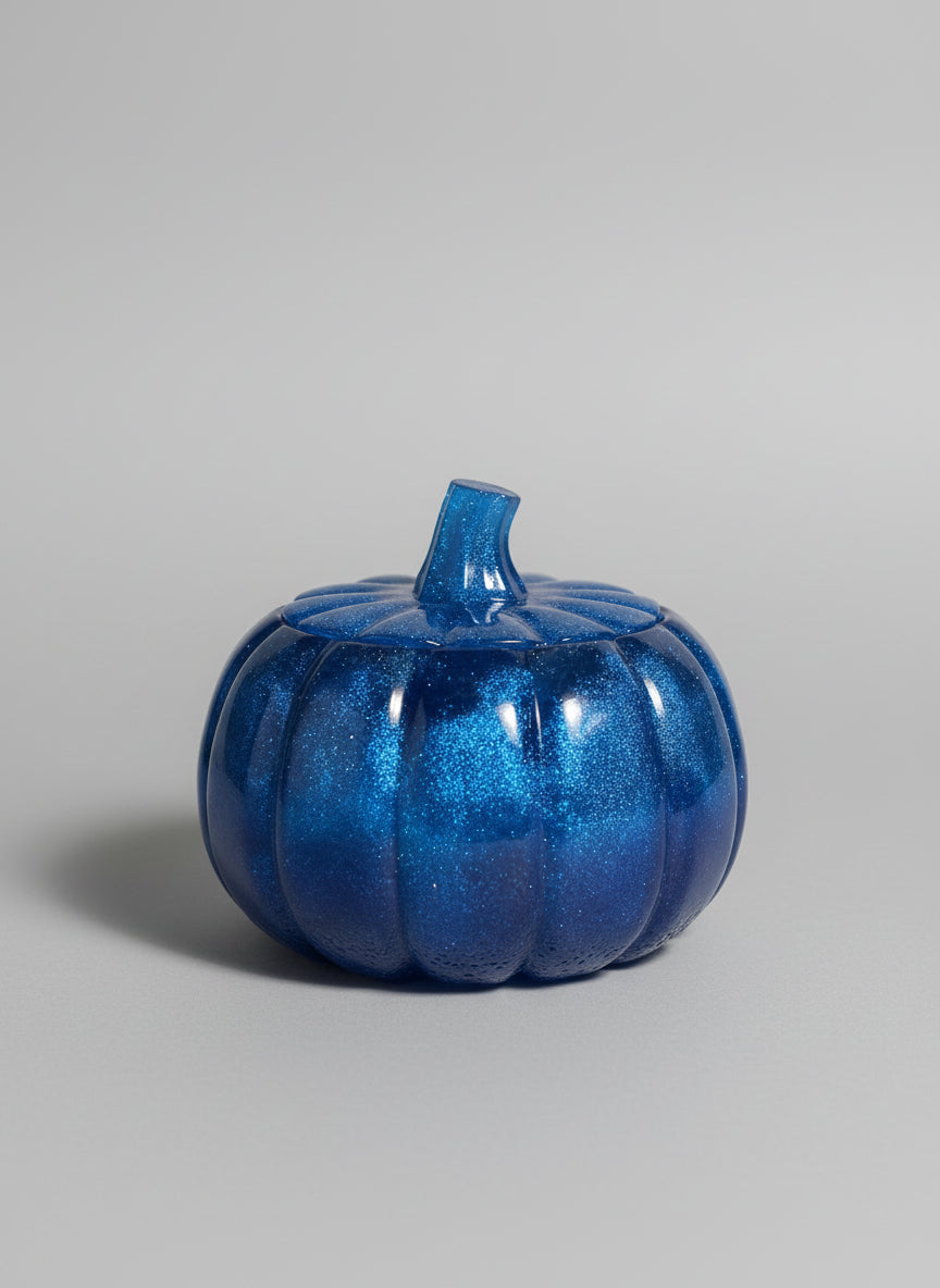 Blue glittery pumpkin with lid.