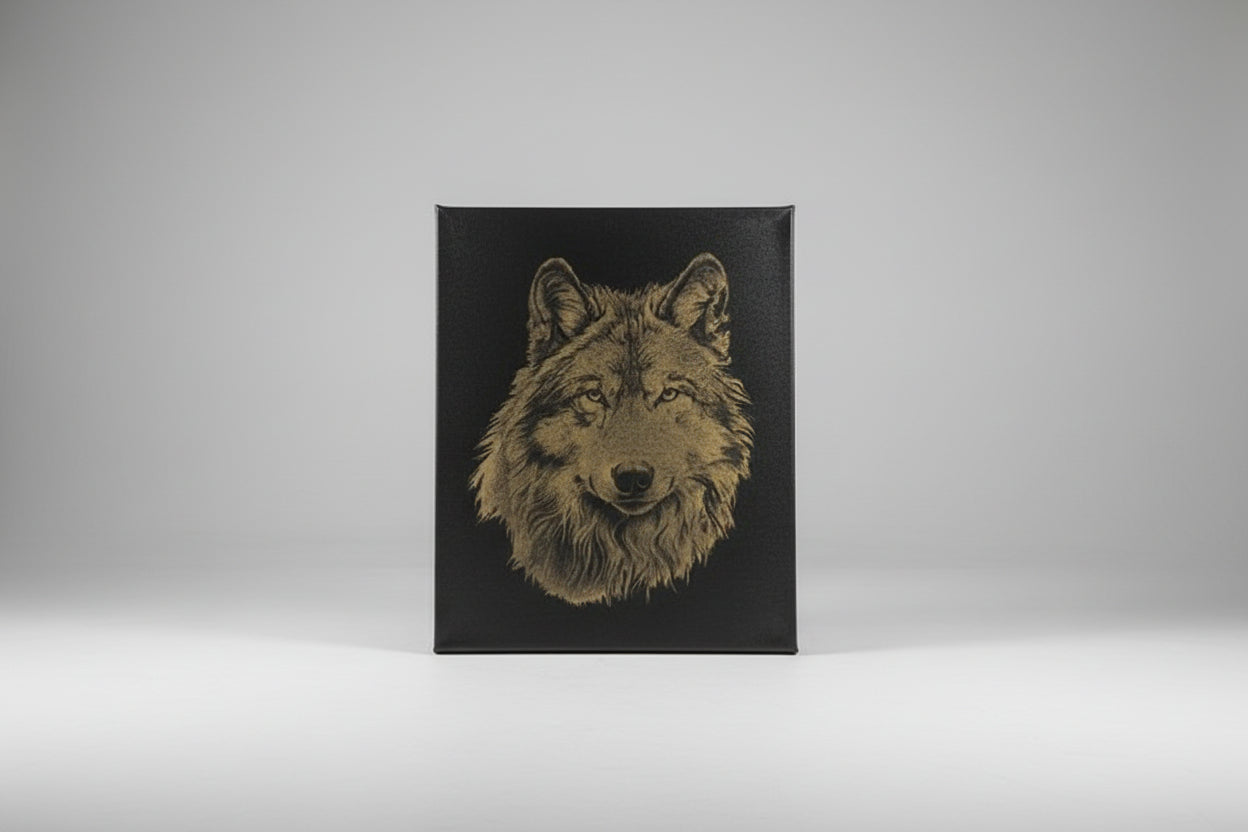 Wolf head design on a black background