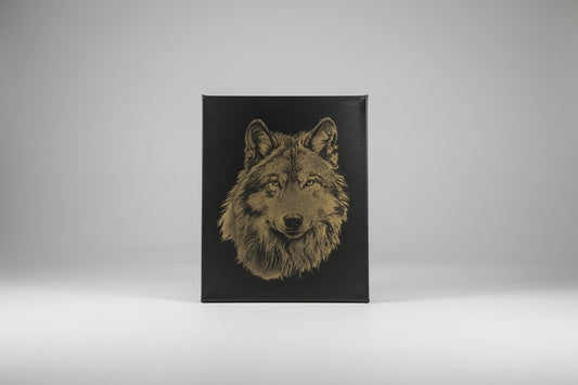 Wolf head design on a black background